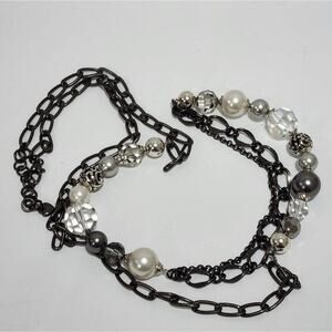 Brighton Contempo Chic gunmetal Chain Necklace‎ with Pearl Crystal, Silver Beads